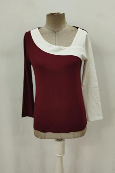Mossta Geometric Collar Double Color Viscose Blouse - Burgundy