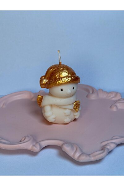 Handmade Lumanare parfumata decorativa de Craciun din ceara de soia - om zapada mic