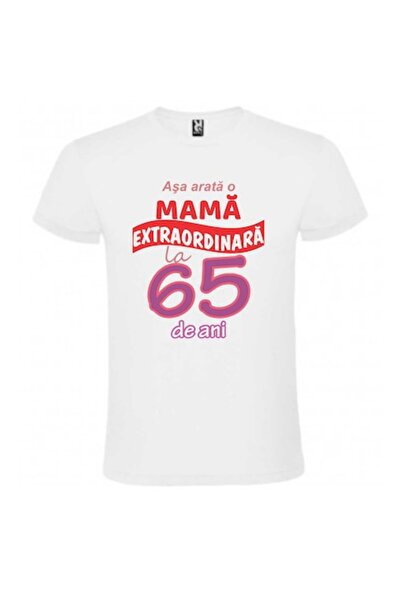 CRD PRINT Unisex personalized T-shirt 'This is what an extraordinary mom looks like at 65', White, size L