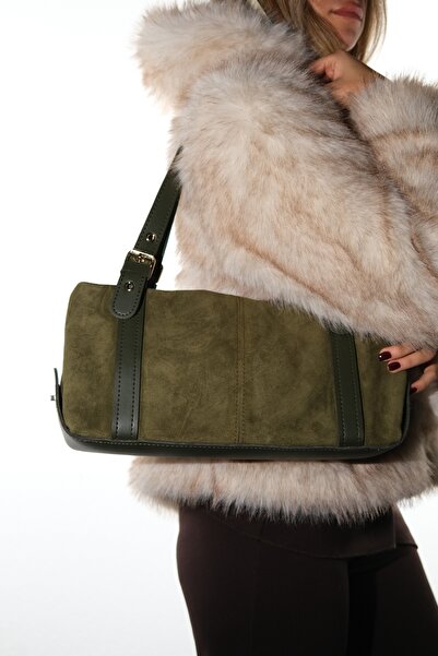 LuviShoes Nerina Green Suede Genuine Leather Women's Shoulder Bag