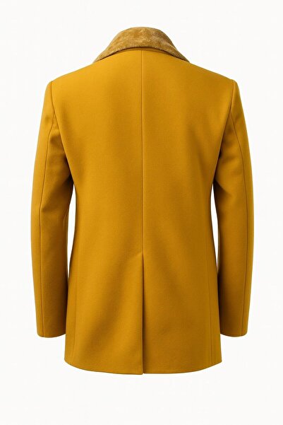 Plus Scorpion Men's Long Cashmere Coat – Detachable Fur Collar, Lined and with Pockets Slim Fit Coat