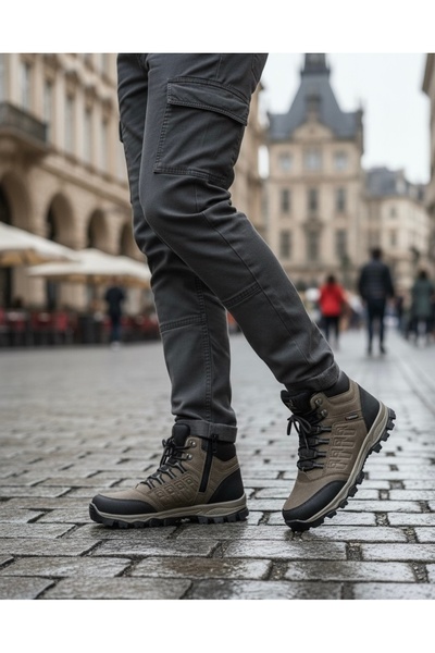 Budaks Ανδρικές μπότες με επένδυση από γούνα, ανθεκτικές στο νερό και το κρύο, με φερμουάρ και κορδόνια, μπότες πεζοπορίας εξωτερικού χώρου