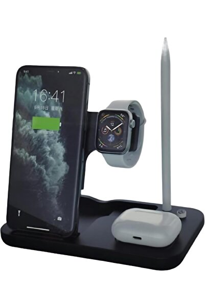 Generic Wireless Charger 4-in-1 Charging Station with Digital Alarm Clock for iPhone, Apple Watch, AirPods,
