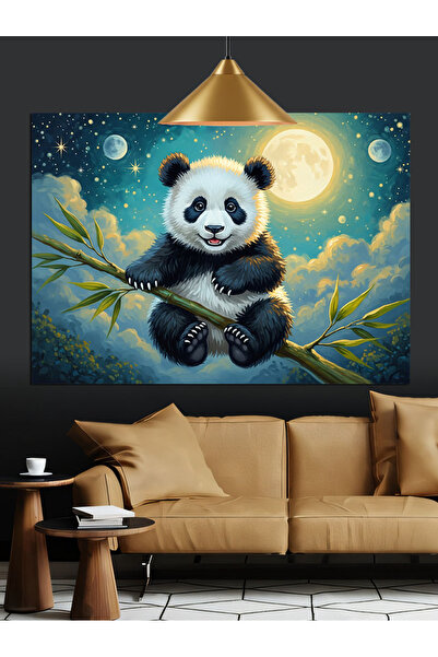Artmeg Panda drăguță așezată pe pânză decorativă - Tablou din lemn MDF
