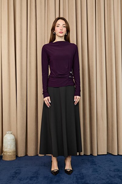 Loreen Women's Belt Detailed Blouse -20721Blz - Purple