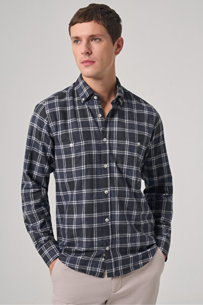 Morven Men's Navy Blue Regular Fit Lumberjack Shirt