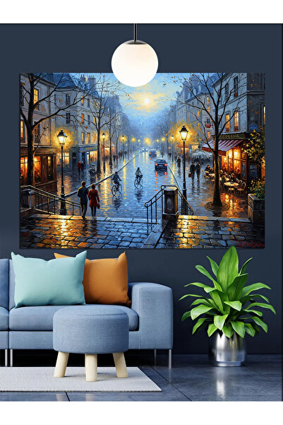 KanvasSepeti Yağmurlu Sokak Pictură în ulei de înaltă calitate texturat Canva...