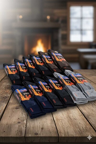 PRO HAVLU LAMBSWOOL (YÜN) THERMAL ERKEK ÇORAP; ASORTİ 12'Lİ PAKET