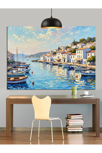 KanvasSepeti Sea Town Pictură în ulei de înaltă calitate texturat Canvas Canv...