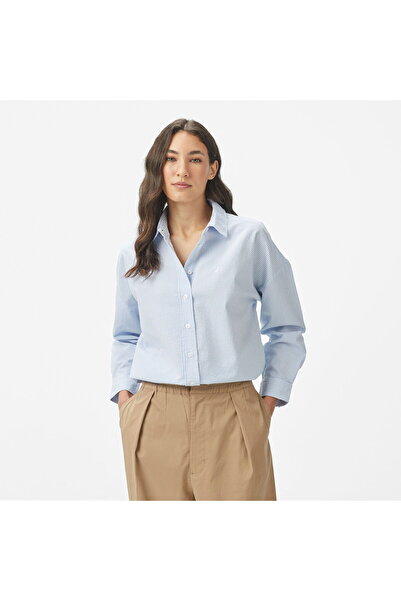Nautica Kadın Mavi Regular Fit Çizgili Gömlek