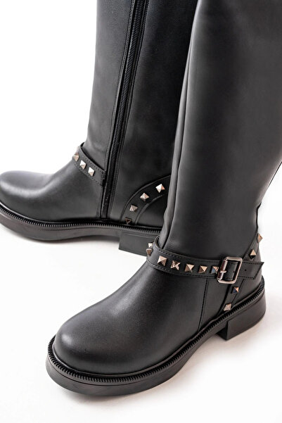 ÇELİK TİCARET 02-307 Black Flat Heeled Daily Riding Boots