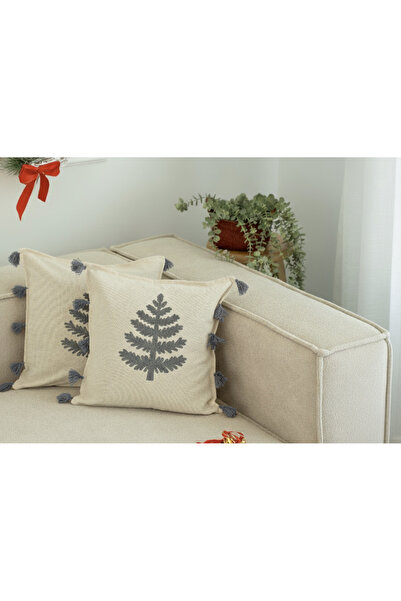 Destiva Home Buldan Handwork Tree Patterned Punch Embroidered Tufted Cotton Throw Pillow Cover-2 Pieces Throw Pillow Cover (43X43 cm)