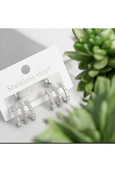 Serra Brass Zircon Stone Model Silver Color Women Necklace Earring Jewelry Ac...