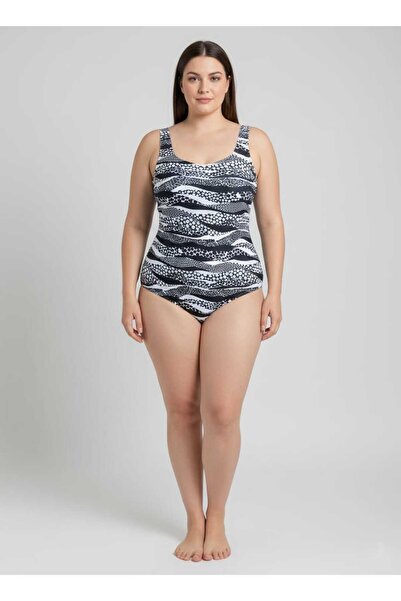 butik utopia Desenli Büyük Beden Yüzücü Mayo