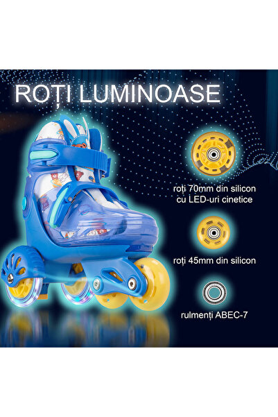 ACTION ONE Beginner roller set, S (31-34), light wheels, with helmet, protectors, bag, blue