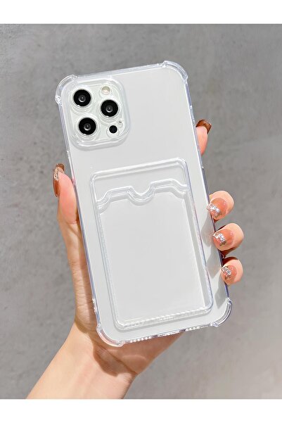 Apple iPhone 12 Pro Max Compatible Case with Card Holder Anti-Shock Transparent Cover with Camera Protection