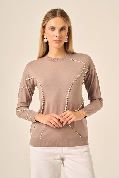 FTZ WOMEN Women's Pearl Detailed Sweater Brown 25103
