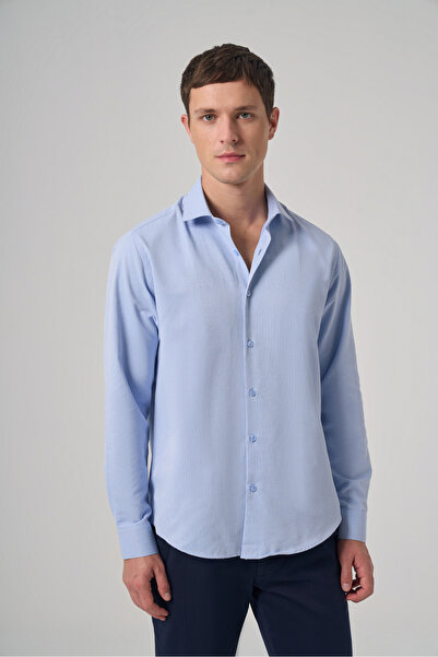 Morven Men's Blue Polyester Trend Patterned Dynamic Fit Italian Collar Shirt