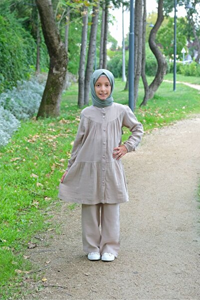 semazen Mevlana Children's Hijab Tunic Set Özgü Model Cream-Hajj Umrah Set