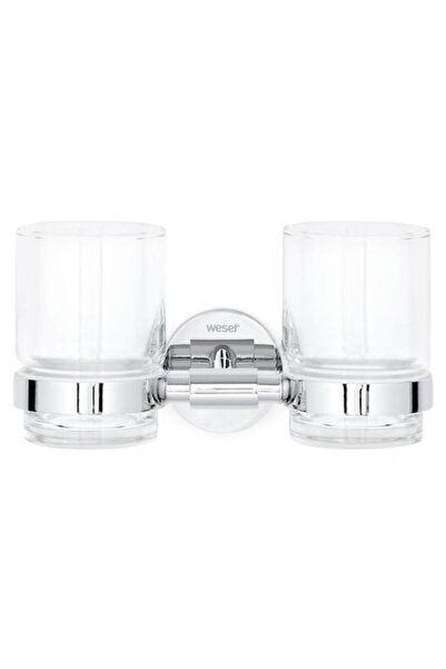 Maison Mex Double glass holder, BETSY, L.18.45 l.5.5 H.9.9 cm, chrome/transpa...