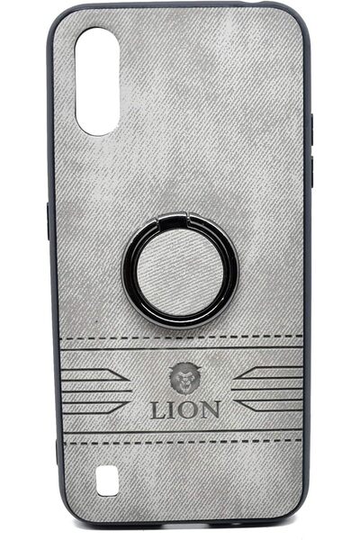Lion Luxury Leather Back Cover with Stand for Samsung Galaxy A01 by (Gray)