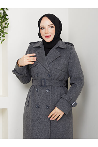 Moda İncir Double-Breasted Collared Coat