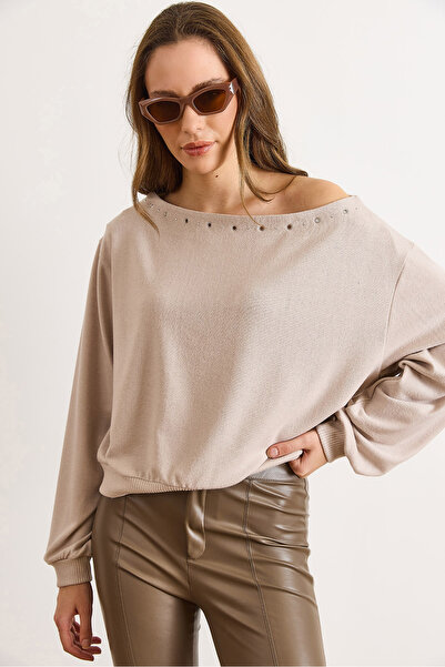 Olalook Women's Stone Bird's Eye Detailed Soft Blouse Blz-19003174