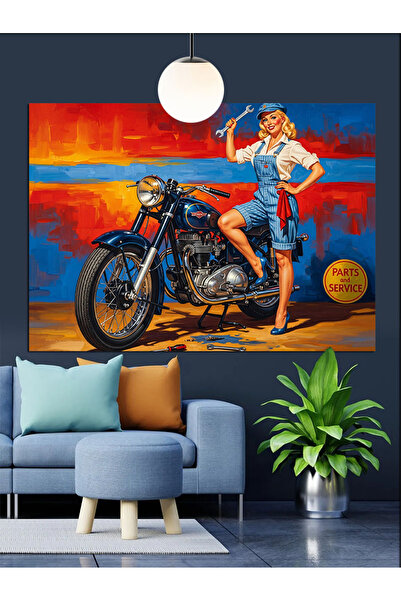 KanvasSepeti Motocicletă Pictură în ulei de înaltă calitate texturat Canvas C...