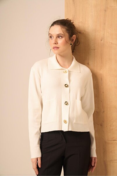 FTZ WOMEN Cardigan cu nasturi pentru femei Ecru 25242
