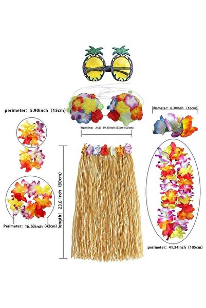 Generic 8-Piece Hula Skirt Costume Kit with Leis, Bikini Top, Bracelets, Hair Clip & Pineapple Sunglasses