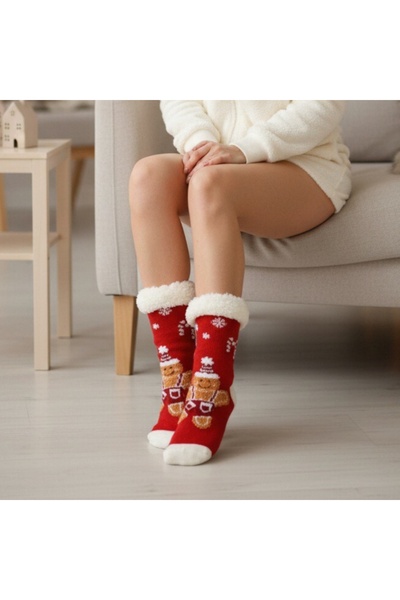 OEM 1 pair of Christmas themed fleece socks for women, non-slip, 31508-4