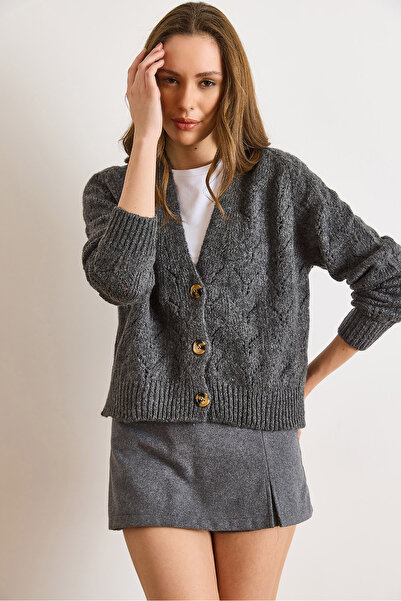 Olalook Women's Smoked Lace-Like Knit Soft Textured Knitwear Cardigan Hrk-19000444