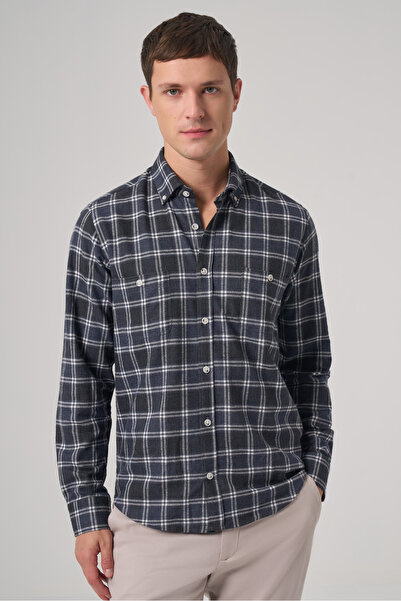 Morven Men's Navy Blue Regular Fit Lumberjack Shirt