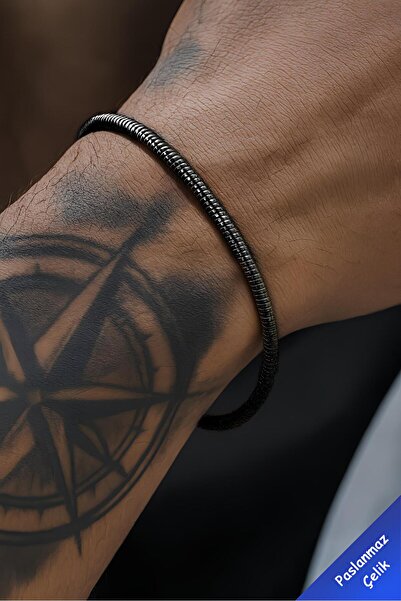 The Collection Stainless Italian Snake Model Black Men's Non-Tarnish Adjustable Steel Bracelet