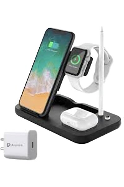 Generic Wireless Charger 4-in-1 Charging Station with Digital Alarm Clock for iPhone, Apple Watch, AirPods,