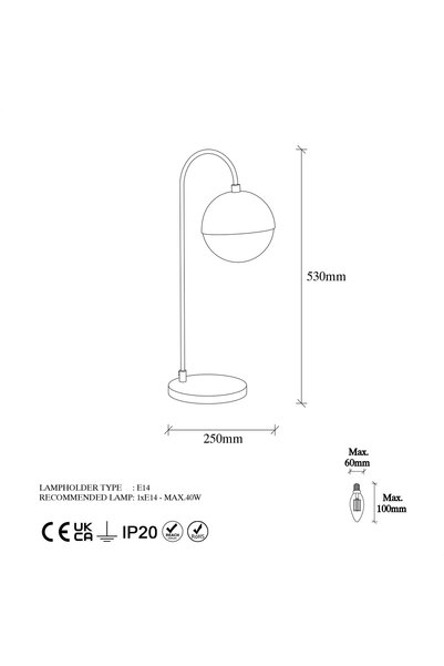 MOİRA Modern Metal Table Lamp Globe Glop Glass Headed E14 Lampholder Decorative Lighting,Horn-12204