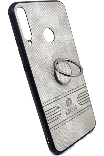 Lion Luxury Leather Back Case with Stand for Huawei Y7P (Gray)