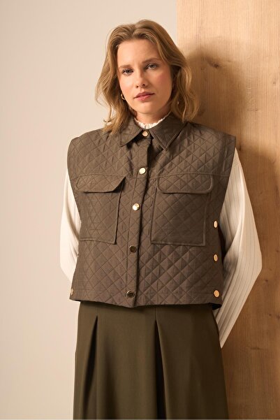 FTZ WOMEN Women's Quilted Skirt Suit Khaki 31220