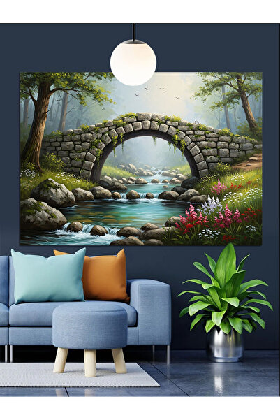 KanvasSepeti Stone Bridge Nature Pictură în ulei de înaltă calitate texturat ...