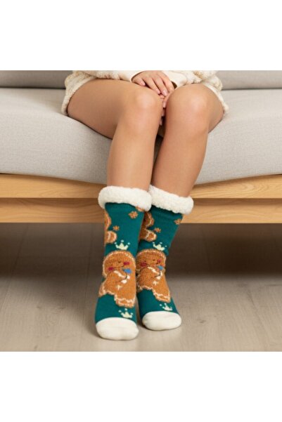 OEM 1 pair of Christmas themed fleece socks for women, non-slip, 31508-4