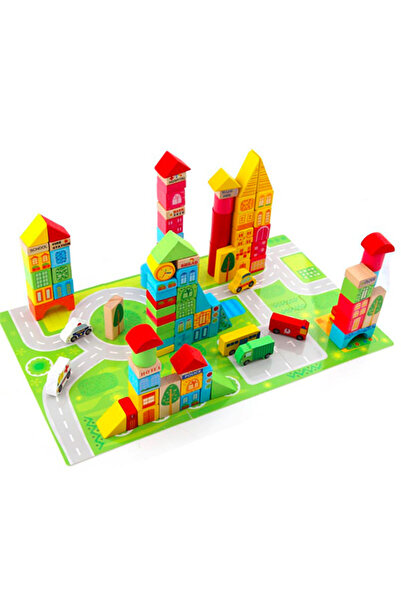 Nurio Wooden Construction Blocks - Municipal Transport - 100 pieces -