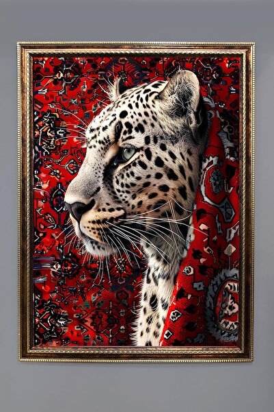 Dolce Mariee İran Halısına Sarılmış Leopar Desenli Dijital Baskılı Kadife Kum...