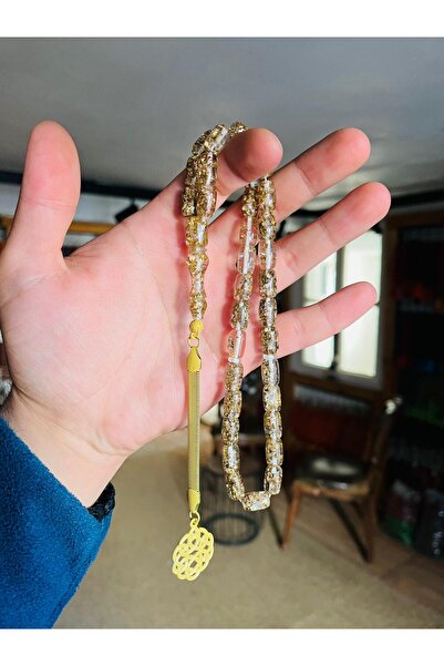 TTS TÜRK TESBİH SANATI Gold Leaf Rosary, Rosary with Gold Particles