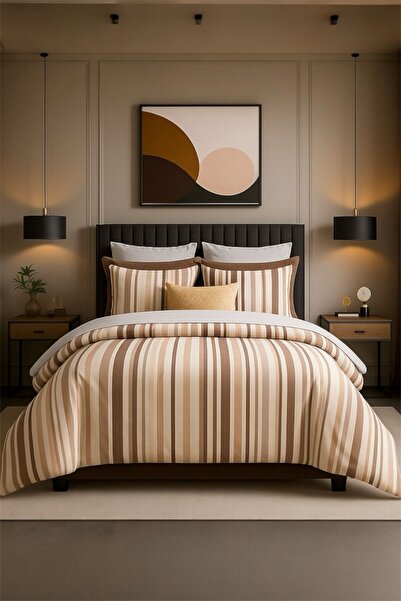 Bayev Brown Striped Double Duvet Cover Set