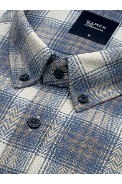 KAMER Regular Fit Winter Long Sleeve Button-Up Collar Plaid Multi-Color Shirt 3870m