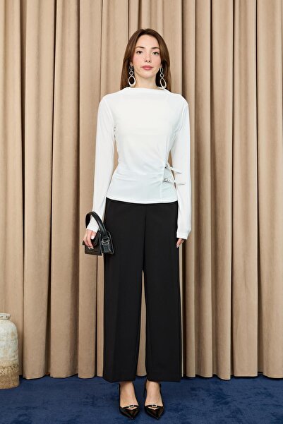 Loreen Women's Belt Detailed Blouse -20721Blz - Ecru