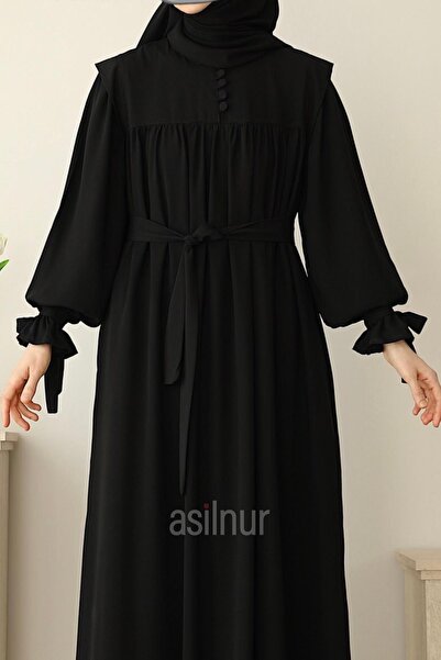 ASİLNUR Zeynep Sleeve Tie Dress Black