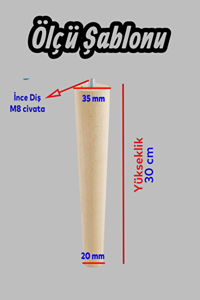 MH MiniHediye Wooden (30 cm) Coffee Table Pouf Stool Tv Unit Leg Feet Set of 4 with M8 Screw Fasteners
