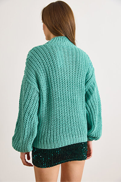 Olalook Women's Mint Green Mock Neck Stretchy Thick Knit Sweater Kzk-19001083