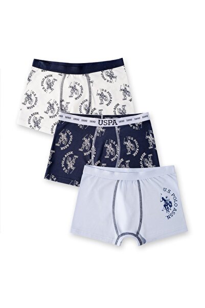 U.S. Polo Assn. 3'lü Çocuk Boxer, 2 Adet baskılı 1 adet düz renk